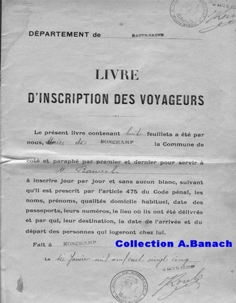 Livre d'inscription des voyageurs