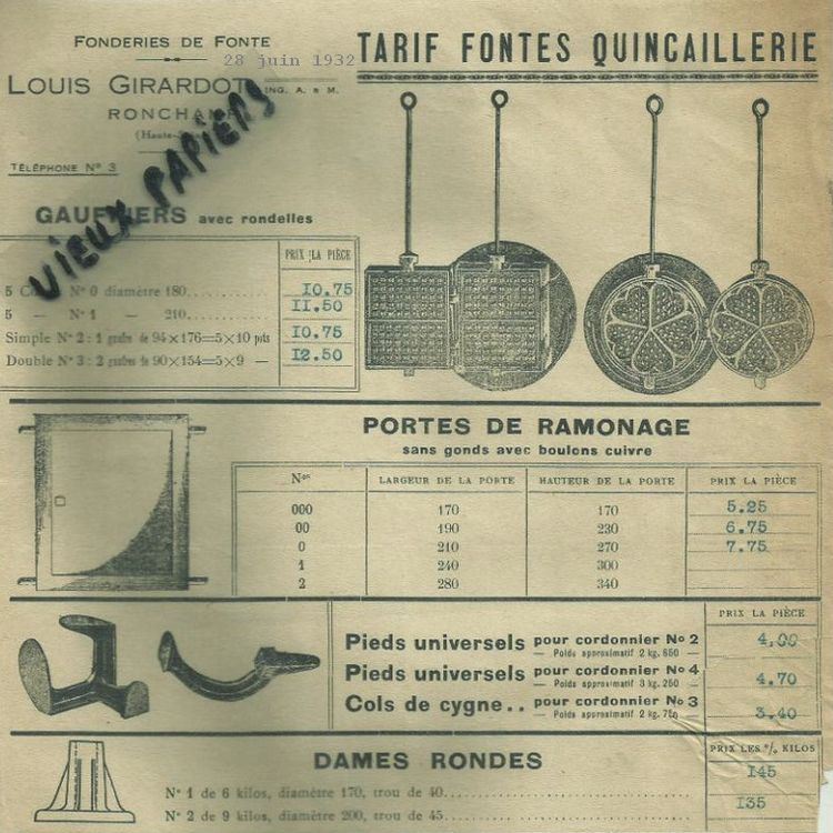 Tarif fontes quincaillerie